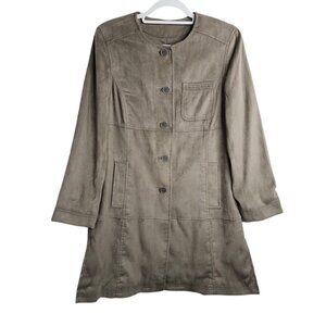 J Jill Faux Suede Jacket GRAY BEIGE size XS Retro Preppy Chic Long Shacket Shirt